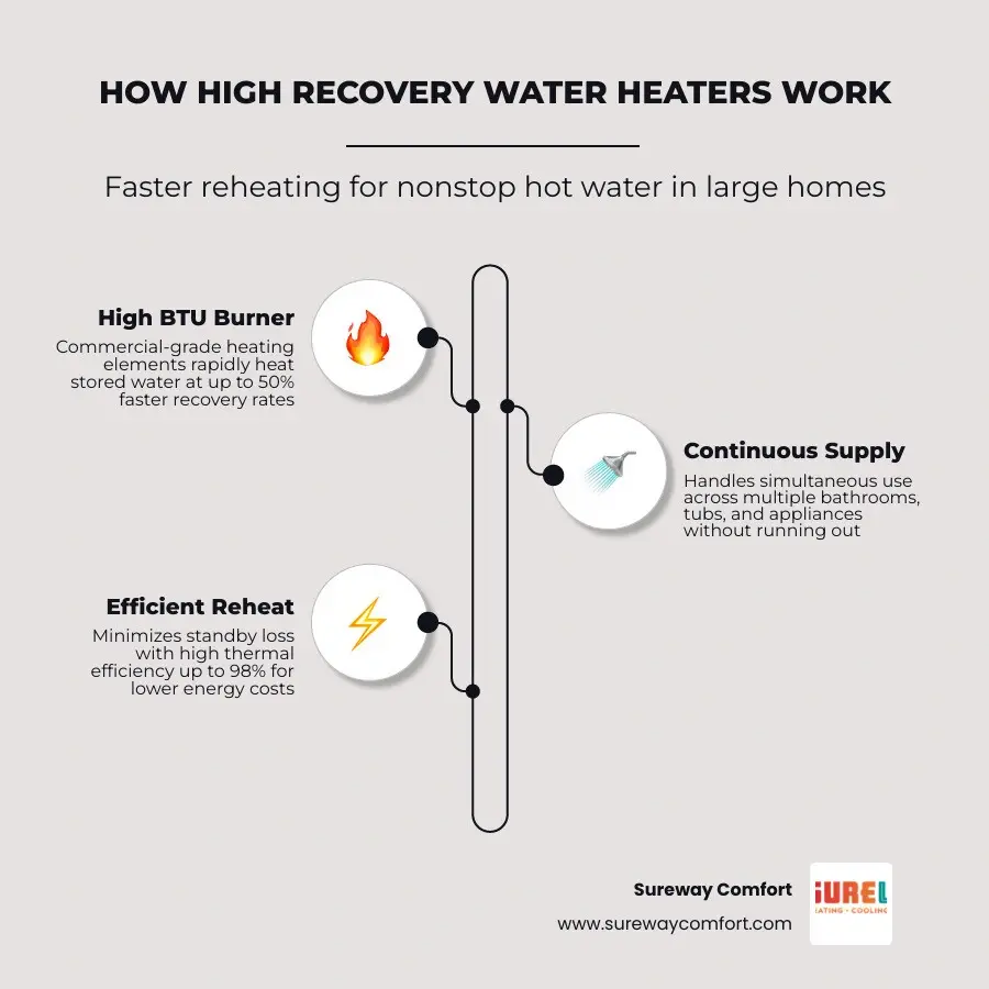 How a commercial high recovery water heater works to heat water 50 percent faster infographic
