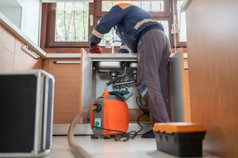 Plumber working on kitchen