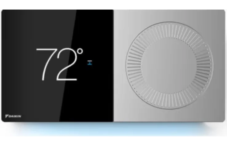 Smart thermostat display showing 72 degrees